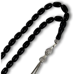 Gümüş Püsküllü Oval Kesim Sade Gürcistan Oltu Tesbih