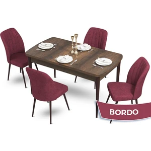 Concept Sun Serisi, 80X132 Açılabilir Barok Ahşap Desen Mutfak Masa Takımı, 4 Sandalye