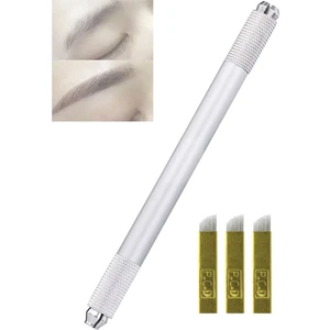 Çift Taraflı Kullanılabilen Çelik Microblading Kalemi ve 3 Adet 12 Pin Iğne Birlikte