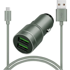 C-771 Micro Kablo ve Metal Başlık Araç Şarj Seti 2.4A + 3.5A 23W