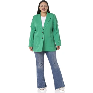 Disentis Modest Büyük Beden Kol Ağzı Duble Katlamalı Omuzda Şerit ve D Toka Detaylı Yanı Yırtmaçlı Yeşil Ceket