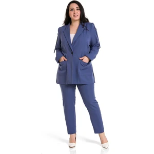 Disentis Modest Büyük Beden Kol Ağzı Duble Katlamalı Omuzda Şerit ve D Toka Detaylı Yanı Yırtmaçlı Indigo Ceket