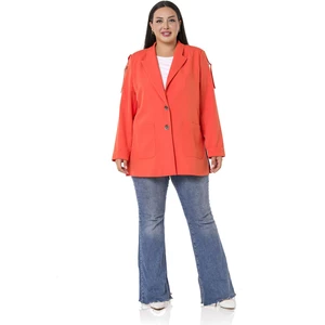 Disentis Modest Büyük Beden Kol Ağzı Duble Katlamalı Omuzda Şerit ve D Toka Detaylı Yanı Yırtmaçlı Turuncu Ceket