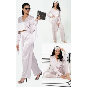 for you in&out 5'li İçeride&Dışarıda Kol Baglama Detaylı Gri Pijama Takım S27246