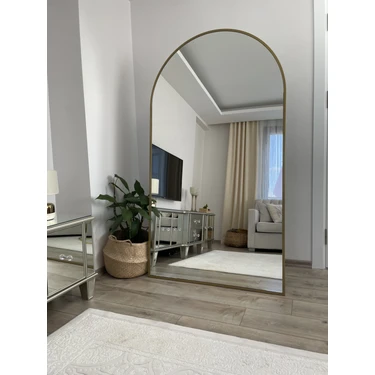 Effe Yapı Dekor Gold Metal Çerçeveli 180 x 100 cm Ayaklı Oval Boy