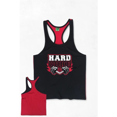 Ghedto Hard Core Gym Fitness Tank Top Siyah Kırmızı Rahat Kesim Sporcu Atleti S