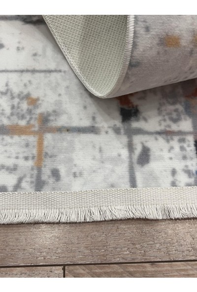 Balat Halı Raschel Carpet Saçaklı Çizgili Mavi-Sarı Dijital Kaymaz Taban Halı Yolluk RC200