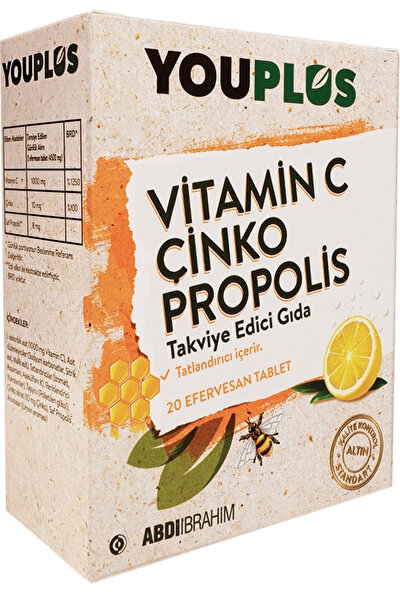 Youplus Vitamin C, Çinko & Propolis 20 Efervesan Tablet - Abdi İbrahim