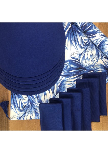 Amerikan Servis Egzotik Desen Takım 6 Supla, 6 Kumaş Peçete ve Runner Örtü C