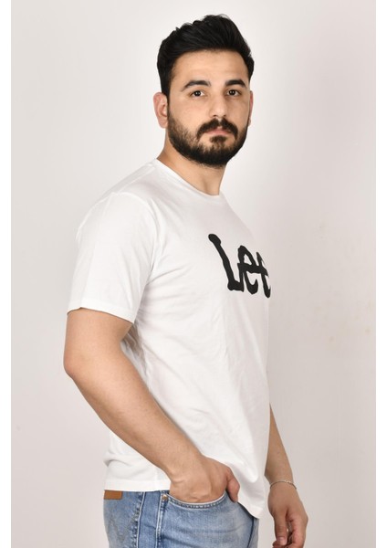 L65QAI12 Erkek Beyaz Bisiklet Yaka T-Shirt