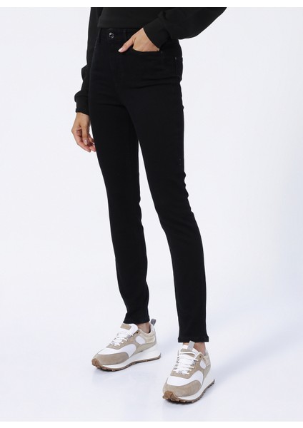Yüksek Bel Dar Paça Skinny Fit Siyah Kadın Denim Pantolon W2YA46D4PZ1CBL1