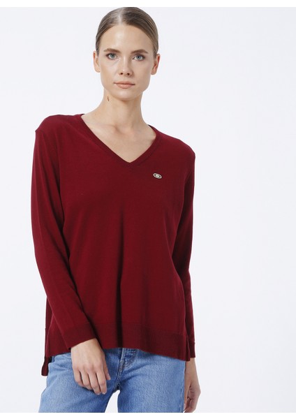 V Yaka Kırmızı Kadın Kazak ORINAV-SK22 modelleri