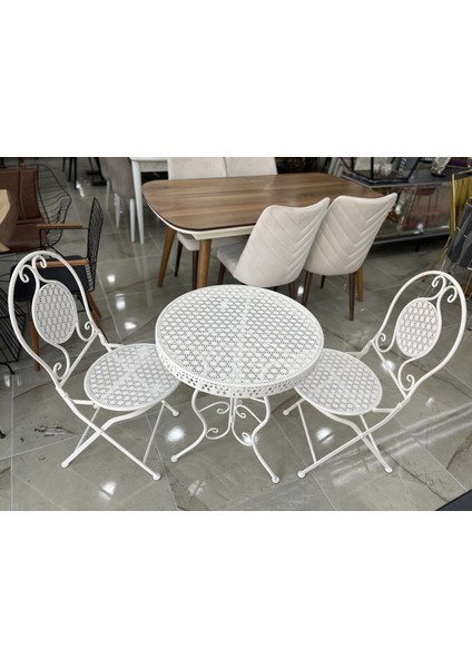 Ferforje Katlanır Masa Sandalye Balkon Takımı Beyaz 60CM