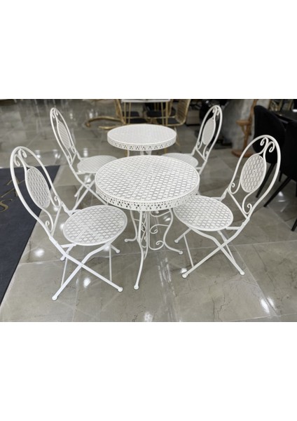 Ferforje Katlanır Masa Sandalye Balkon Takımı Beyaz 60CM