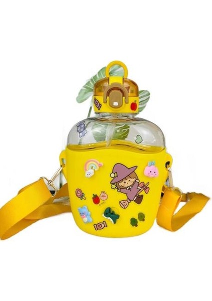 900ML Yüksek Değerli Su Kabı, Samanlı Büyük Kapasiteli Su Kabı, Sevimli Çocuk Su Şişesi (Yurt Dışından)