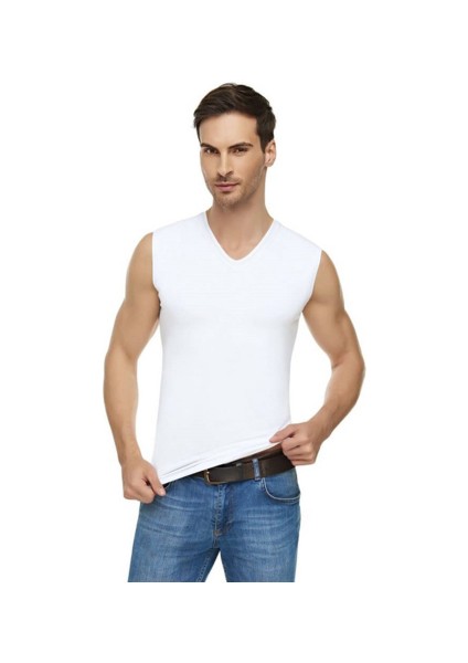 ELT1305 / Elit Elastan V Yaka Sıfır Kol (3 Adet) | Beyaz