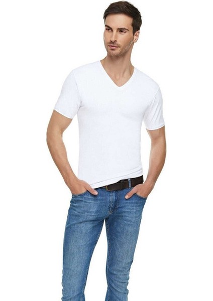 ELT1303 / Elit Elastan V Yaka (3 Adet) | Beyaz