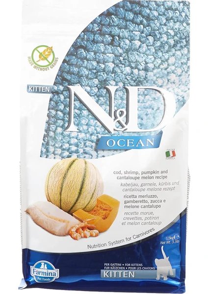 N&d Ocean Kuru Kedi Maması, Morina Balığı, Karides, Balkabağı ve Kavunlu, Yavru Kedi, 1.5 kg