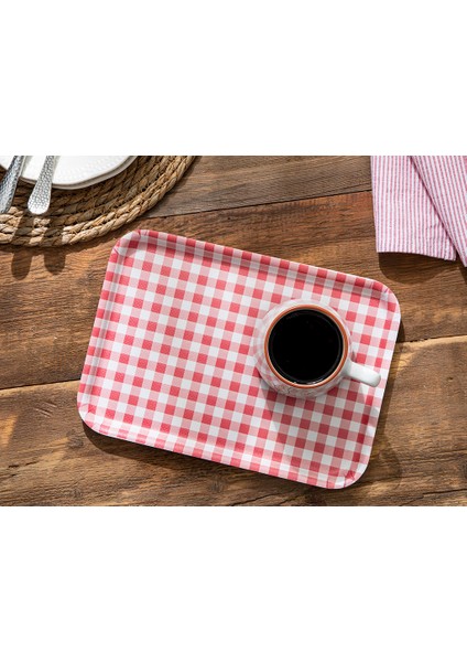 Gingham Red Melamin Kaydırmaz Tepsı 20X28,5 cm Kırmızı