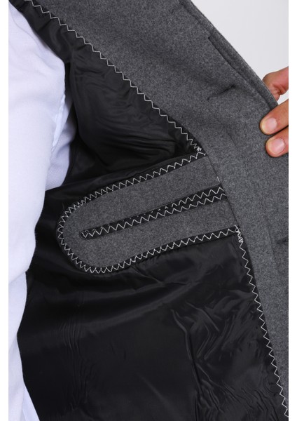 Erkek Gri Dar Kesim Yün Karışımlı Kaşe Gömlek Yaka Palto Kaban fiyatları