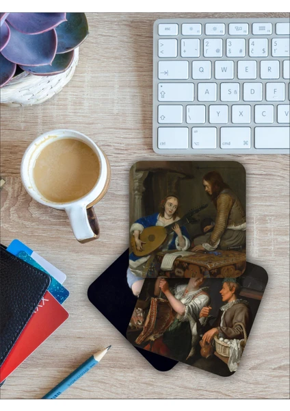 Johannes Vermeer Sanatı Temalı  Ahşap Bardak Altlığı Ahşap Baskılı Altlık 6'lı set (9 x9CM)