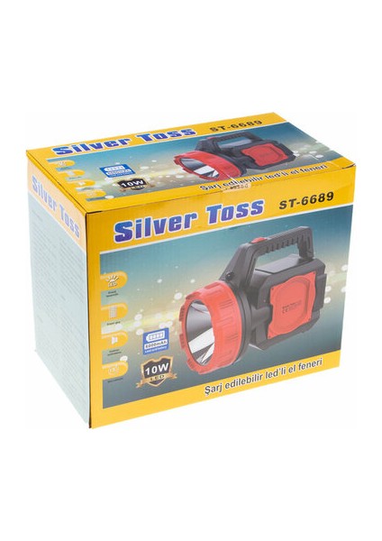 Silver Toss Fener El Projektör 10W LED Şarjlı 6000MAH ST6689 6897