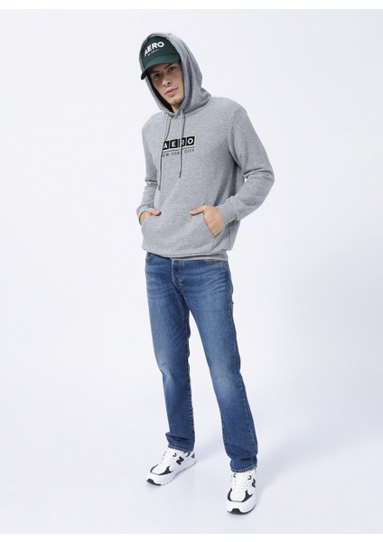 Kapüşon Yaka Baskılı Gri Melanj Erkek Sweatshirt E-1276