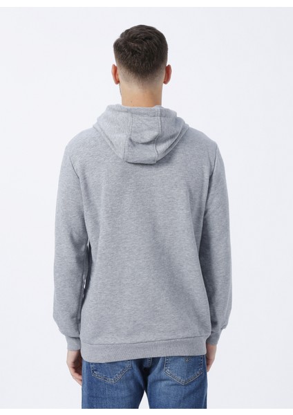 Kapüşon Yaka Baskılı Gri Melanj Erkek Sweatshirt E-1276