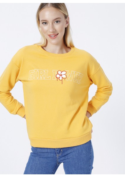 Baskılı Hardal Kadın Sweatshirt 22K0573K1