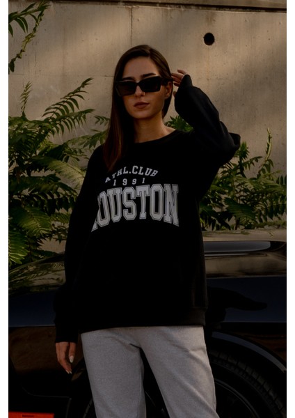Siyah Houston Baskı Sweatshirt