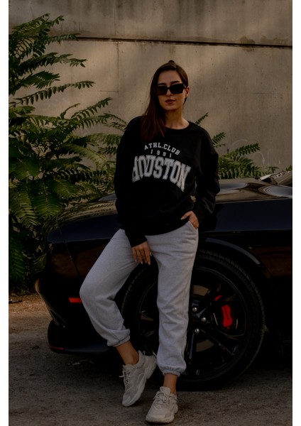 Siyah Houston Baskı Sweatshirt