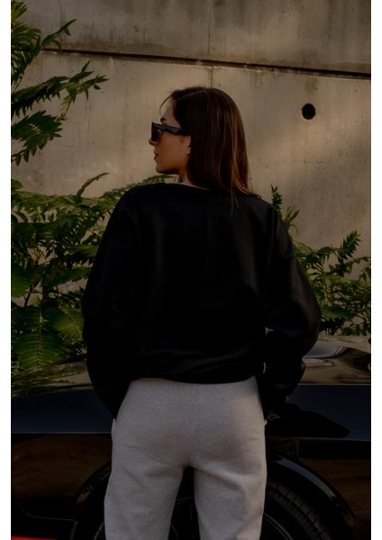 Siyah Houston Baskı Sweatshirt
