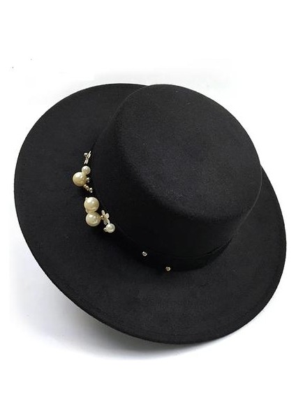 Pearl Chapeau Femme Vintage Moda Siyah Üst Fedora Şapka Erkekler Sombrero Bowler Kilisesi Trilby Şapkalar Kadınlar Için | Erkekler Fedoraları