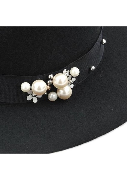 Pearl Chapeau Femme Vintage Moda Siyah Üst Fedora Şapka Erkekler Sombrero Bowler Kilisesi Trilby Şapkalar Kadınlar Için | Erkekler Fedoraları