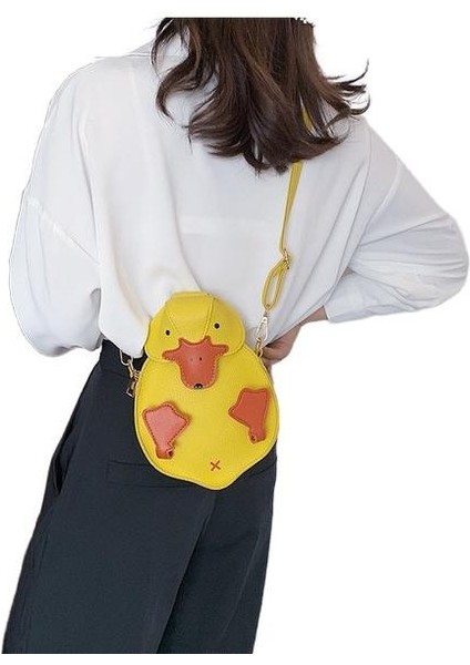 Sevimli Karikatür Ördek Rahat Pu Bayanlar Omuz Çantası Tote Crossbody Mini Messenger Çanta Flap Çanta Çanta (Sarı)