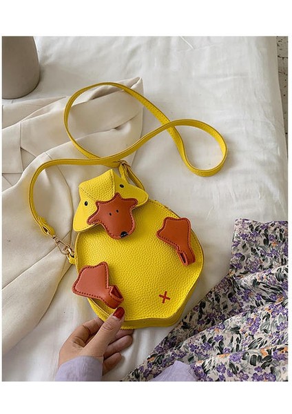 Sevimli Karikatür Ördek Rahat Pu Bayanlar Omuz Çantası Tote Crossbody Mini Messenger Çanta Flap Çanta Çanta (Sarı)