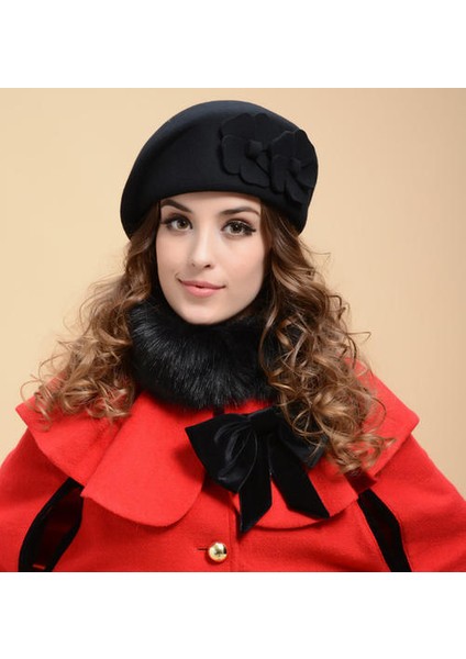 Moda Kadın Çiçekler Kaşmir Bere Kadın Bonnet Kış Kadın Şapkalar Yüksek Yün Bere Lady Ressam Şapkalar Lady | Kadın Fedoraları modelleri