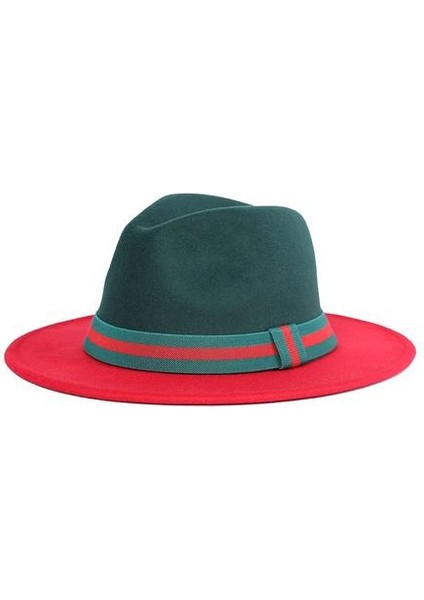 Moda Koyu Yeşil ve Kırmızı Patchwork Yün Fedora Şapka Kadınlar Zarif Lady Geniş Brim Caz Şapka Kadınlar Için Lüks Şapkalar | Erkekler Fedoraları(Yurt Dışından)