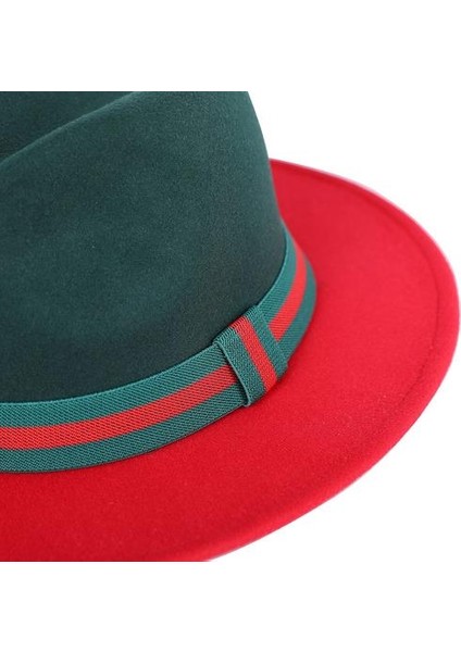Moda Koyu Yeşil ve Kırmızı Patchwork Yün Fedora Şapka Kadınlar Zarif Lady Geniş Brim Caz Şapka Kadınlar Için Lüks Şapkalar | Erkekler Fedoraları(Yurt Dışından) fırsatları