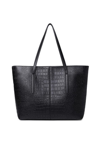 Büyük Yeni Stil Siyah Kadın Omuz Çantası Timsah Deri Bayanlar Deri Çanta Rahat Kadın Fermuar Çanta Çanta |çanta (35CM * 30CM * 12CM)