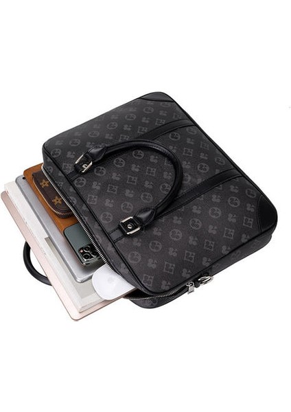Büyük Kapasiteli Evrak Çantası Erkek Baskı Çanta Kadın ve Erkekler Evrak Çantası Laptop Çantası Iş Rahat Omuz Messenger Kadın (Kahverengi)