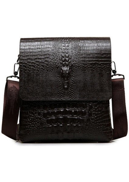 Moda Erkek Rahat Iş Omuz Çantası Timsah Desen Messenger Çanta Crossbody Çanta Kahverengi