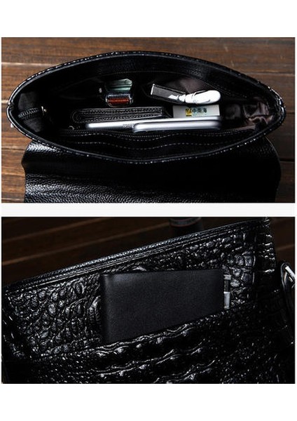 Moda Erkek Rahat Iş Omuz Çantası Timsah Desen Messenger Çanta Crossbody Çanta Kahverengi fırsatları