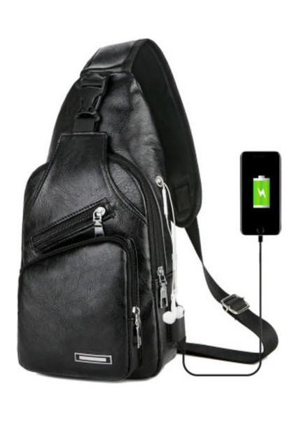 Moda Erkekler Göğüs Çantası Casual Crossbody Omuz Çantası (Siyah)