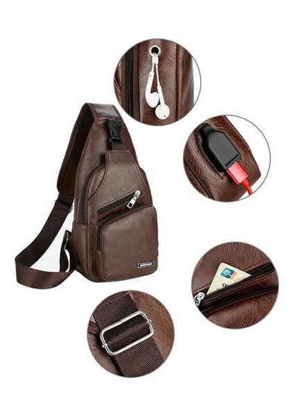 Moda Erkekler Göğüs Çantası Casual Crossbody Omuz Çantası (Siyah)