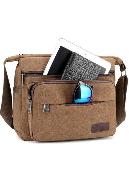 Yüksek Kalite Yeni Moda Erkek Tuval Çanta Omuz Çantası Messenger Çanta (Gri)(Yurt Dışından)