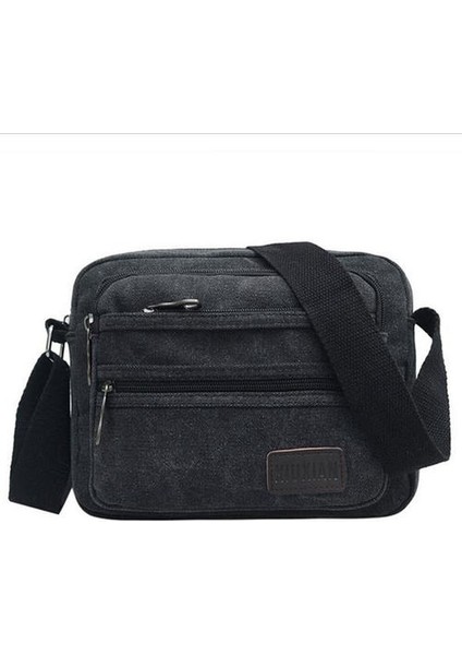 Erkek Moda Messenger Çanta Çanta Retro Tuval Omuz Çantası Crossbody Çanta (Siyah)