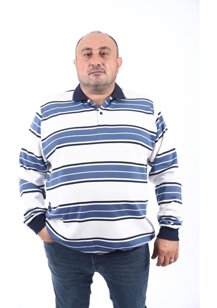 Mocgrande Büyük Beden Erkek Polo Yaka Selanik Sweatshirt 22405-INDIGO
