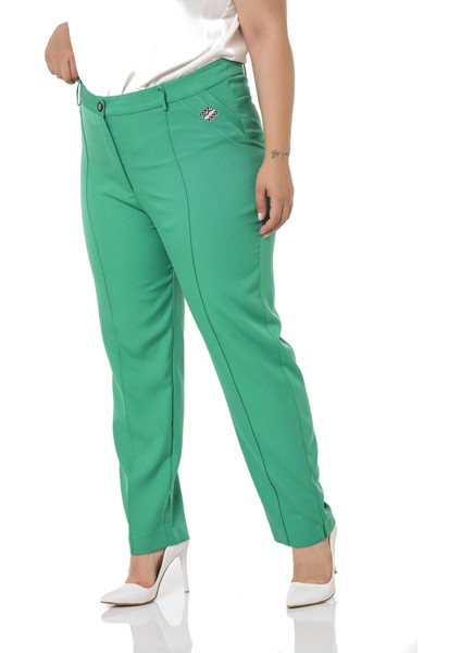 Büyük Beden Dar Paça Nervür Dikişli Paçası Yırtmaçlı Fermuarlı Yeşil Kadın Pantolon indirimleri