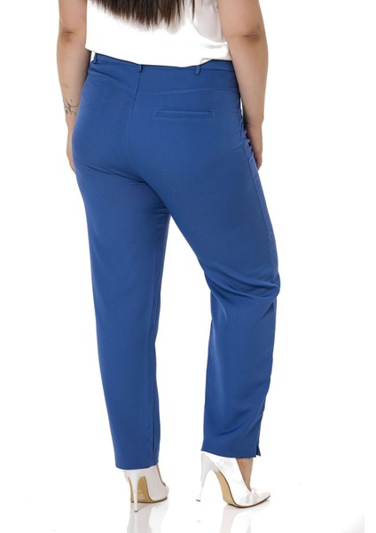 Büyük Beden Dar Paça Nervür Dikişli Paçası Yırtmaçlı Fermuarlı Indigo Kadın Pantolon modelleri